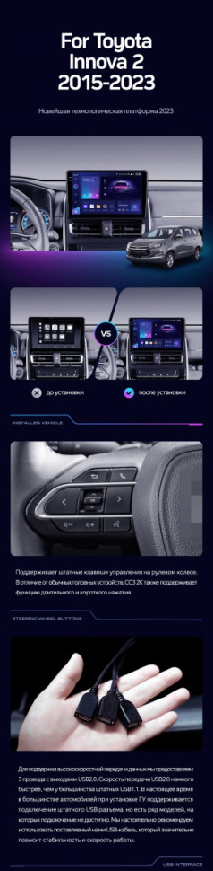 Штатная магнитола Teyes CC3L 4/64 Toyota Innova 2 (2015-2023)
