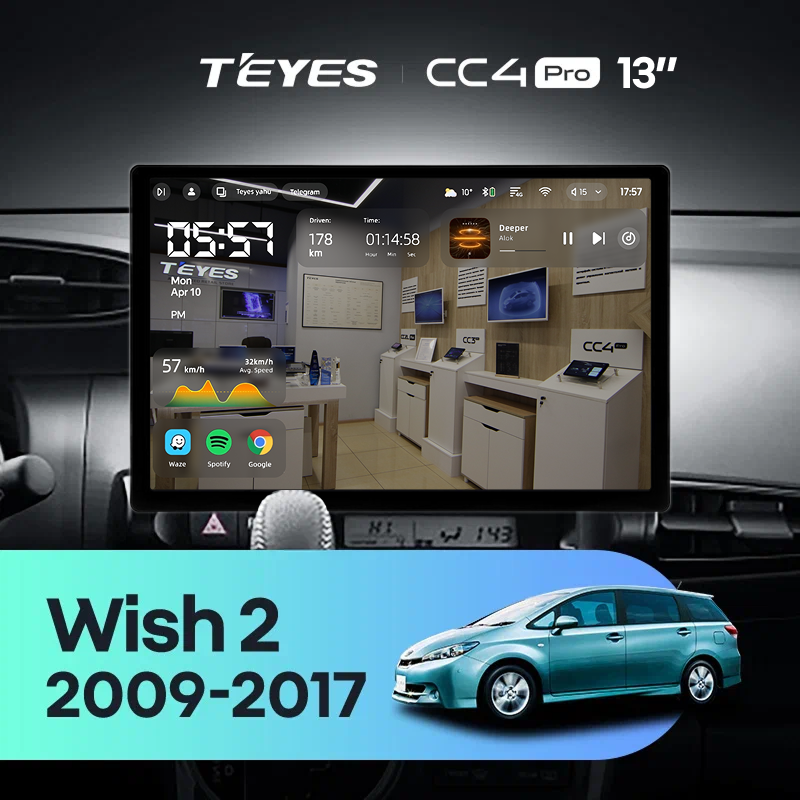Штатная магнитола Teyes CC4 Pro 8/128 Toyota Wish 2 XE20 (2009-2017) (13")
