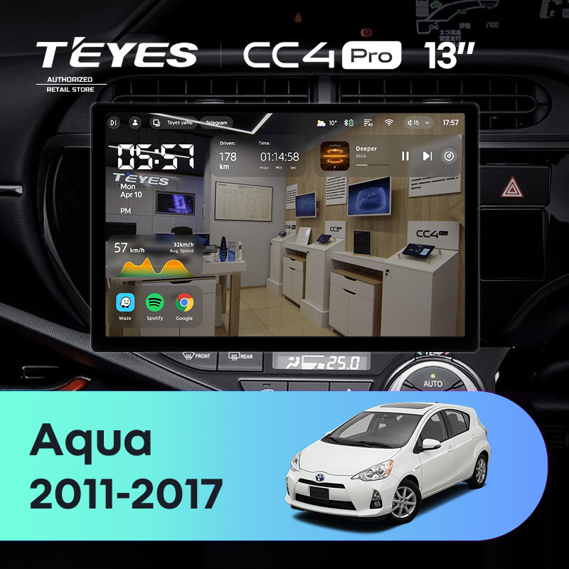 Штатная магнитола Teyes CC4 Pro 12/256 Toyota Aqua (2011-2017) Правый руль (13")