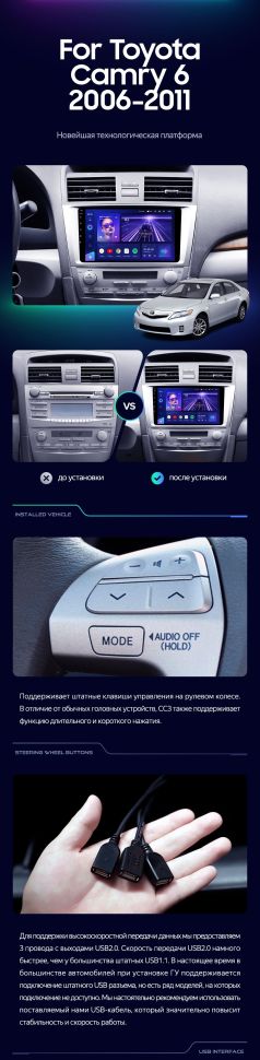 Штатная магнитола Teyes CC3 6/128 Toyota Camry 6 XV 40 (2006-2011) F1