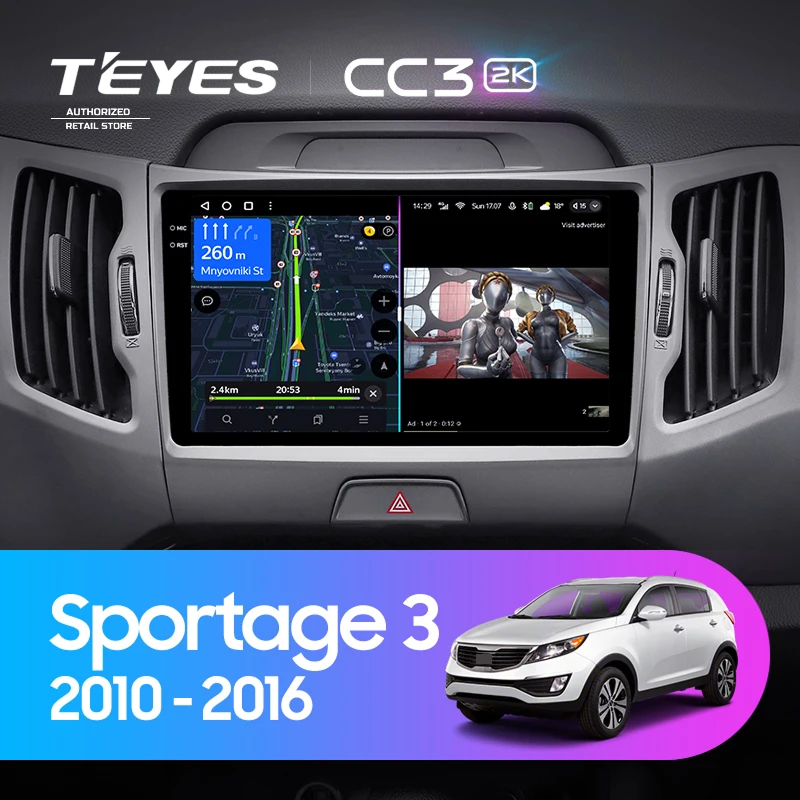 Штатная магнитола Teyes CC3 2K 4/32 Kia Sportage 3 SL (2010-2016) Тип-C