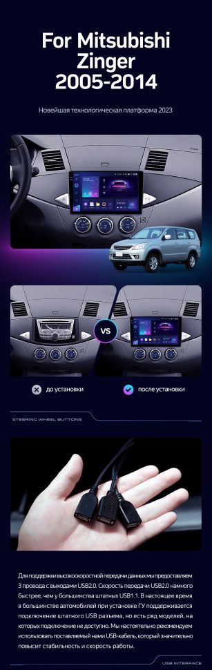 Штатная магнитола Teyes CC3L 4/64 Mitsubishi Zinger (2005-2014)