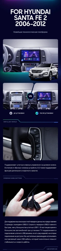 Штатная магнитола Teyes CC3 2K 360 6/128 Hyundai Santa Fe 2 (2006-2012)