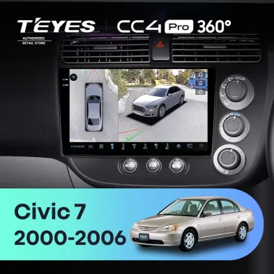 Штатная магнитола Teyes CC4 Pro 360 12/256 Honda Civic 7 (2000-2006) F2 Правый руль