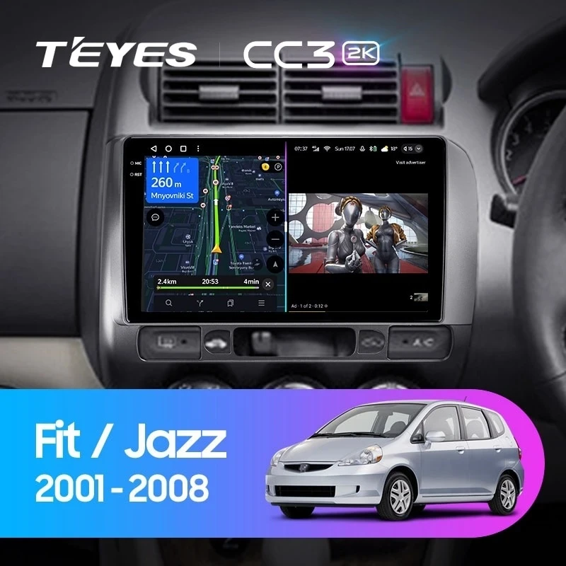 Штатная магнитола Teyes CC3 2K 360 6/128 Honda Fit GD (2001-2008) Правый руль