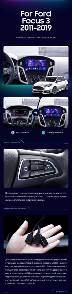 Штатная магнитола Teyes CC3 4/32 Ford Focus 3 (2011-2019)