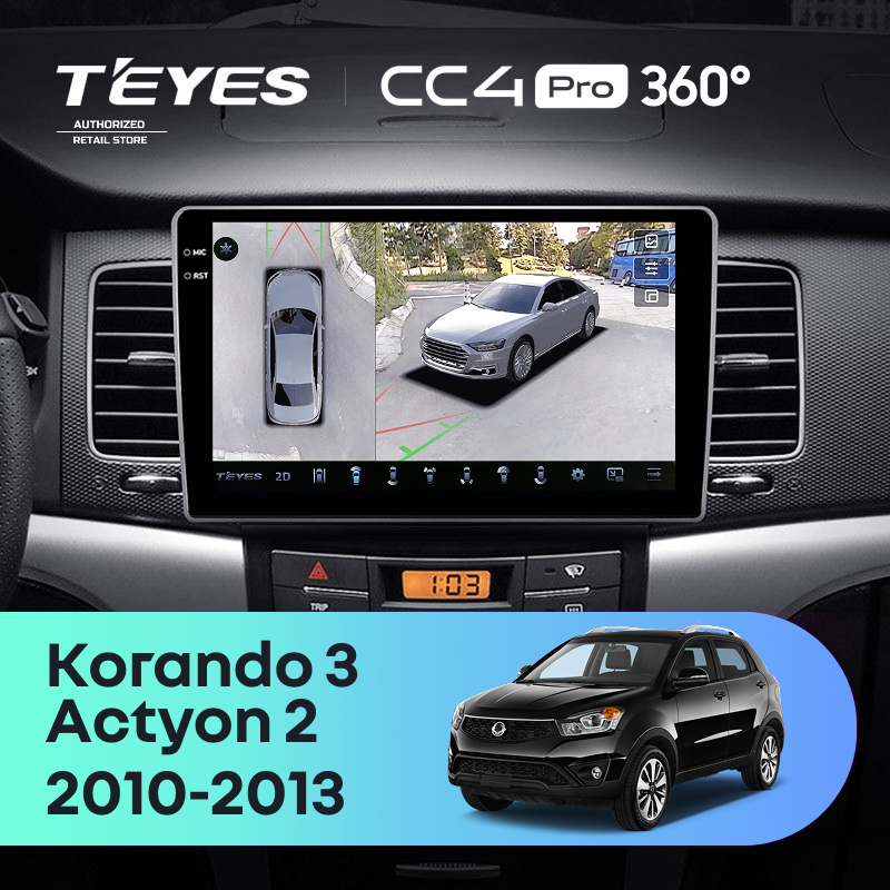 Штатная магнитола Teyes CC4 Pro 360 8/128 SsangYong Korando 3 Actyon 2 (2010-2013)