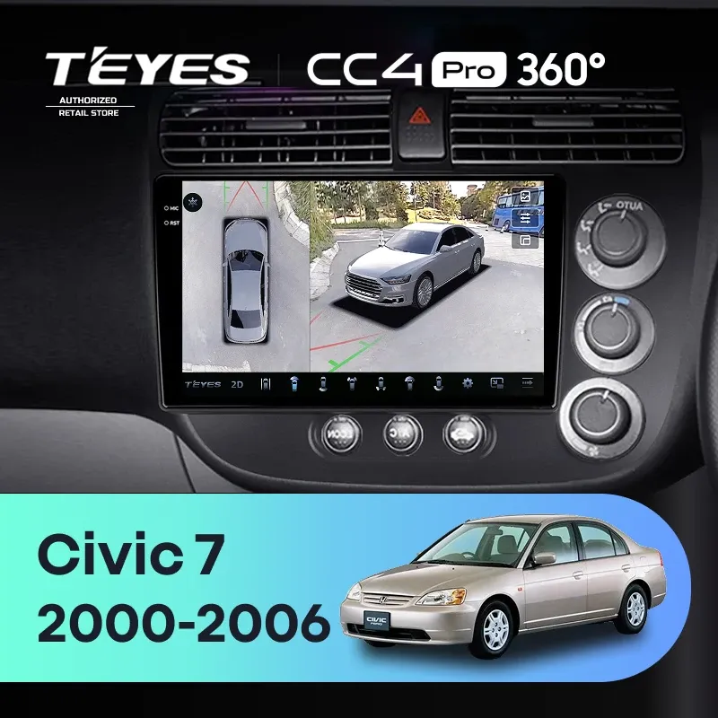Штатная магнитола Teyes CC4 Pro 360 12/256 Honda Civic 7 (2000-2006) F3 Правый руль