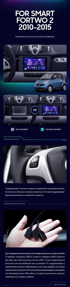 Штатная магнитола Teyes CC3L 4/32 Mercedes-Benz Smart Fortwo 2 (2010-2015) F1