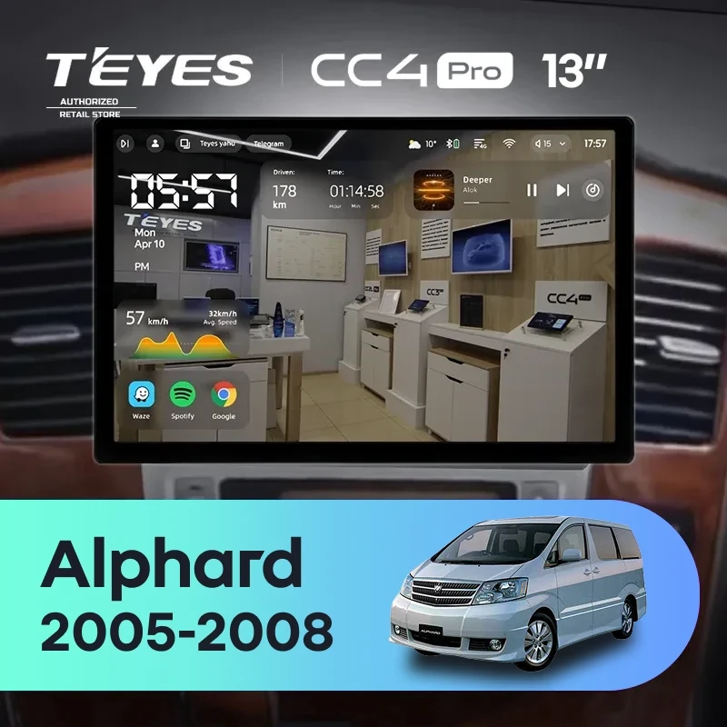 Штатная магнитола Teyes CC4 Pro 8/128 Toyota Alphard 1 H10 (2005-2008) F2 (13")