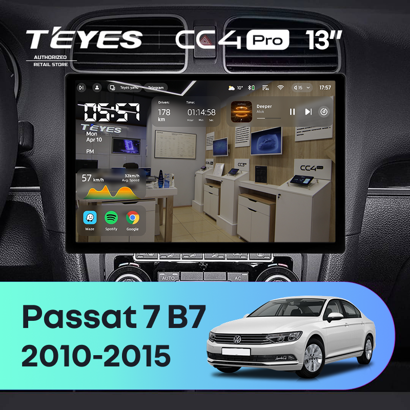 Штатная магнитола Teyes CC4 Pro 8/128 Volkswagen Passat 7 B7 (2010-2015) (13") (10 inch Universal)