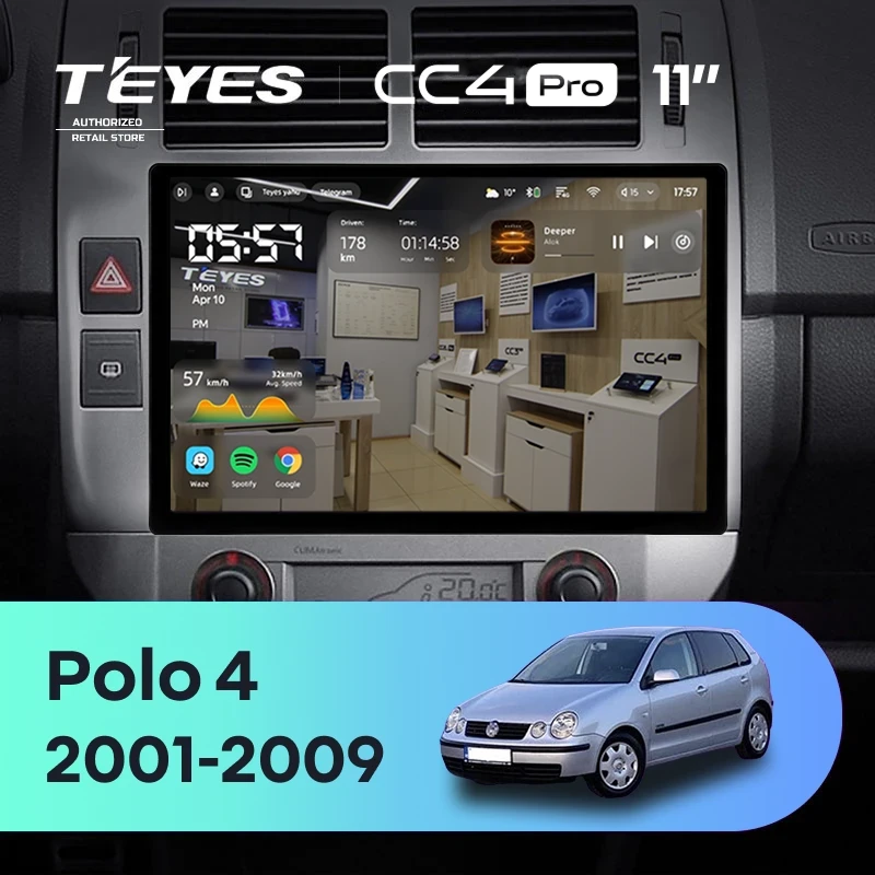 Штатная магнитола Teyes CC4 Pro 12/256 Volkswagen Polo Mk4 (2001-2009) F2 (11")