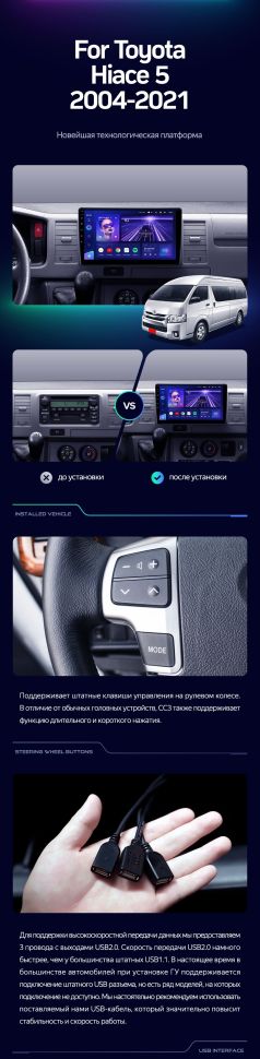 Штатная магнитола Teyes CC3 2K 4/64 Toyota Hiace XH10 H200 (2004-2021)