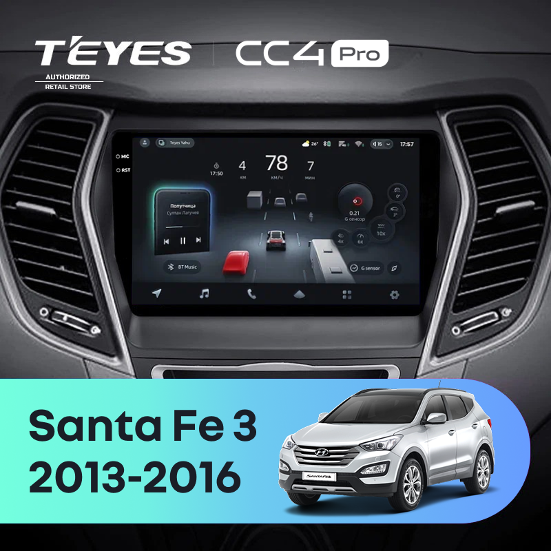Штатная магнитола Teyes CC4 Pro 8/128 Hyundai Santa Fe 3 (2013-2016) Тип-A