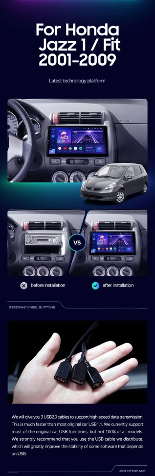 Штатная магнитола Teyes CC3 2K 4/64 Honda Jazz 1 (2001-2009)