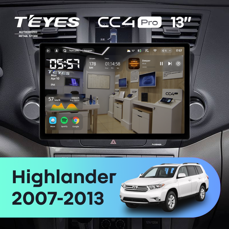 Штатная магнитола Teyes CC4 Pro 12/256 Toyota Highlander 2 XU40 (2007-2013) F1 (13")