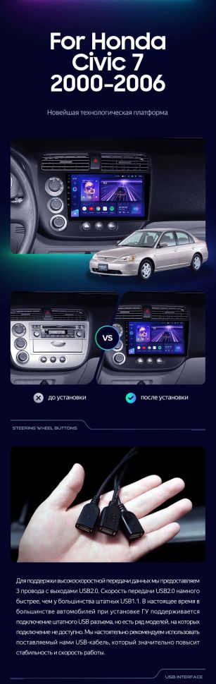 Штатная магнитола Teyes CC3 4/32 Honda Civic 7 (2000-2006) F1