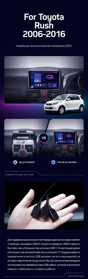 Штатная магнитола Teyes CC3 4/32 Toyota Rush J200 (2006-2016) Правый руль