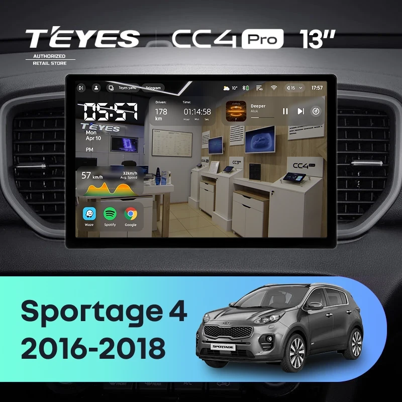 Штатная магнитола Teyes CC4 Pro 8/128 Kia Sportage 4 QL (2016-2018) Тип-A (13")