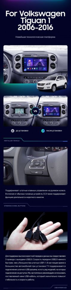 Штатная магнитола Teyes CC3 2K 360 6/128 Volkswagen Tiguan 1 NF (2006-2017) F1
