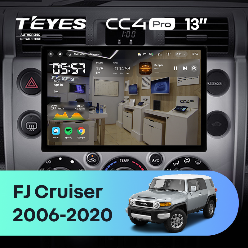 Штатная магнитола Teyes CC4 Pro 8/128 Toyota FJ Cruiser J15 (2006-2020) (13")