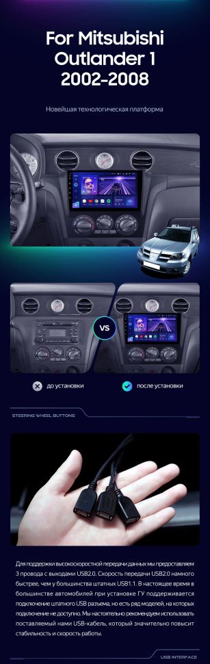 Штатная магнитола Teyes CC3L 4/32 Mitsubishi Outlander 1 (2002-2008) F1