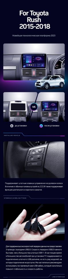 Штатная магнитола Teyes CC3 2K 4/64 Toyota Rush (2015-2018) Правый руль