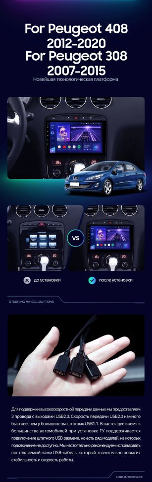 Штатная магнитола Teyes CC3 2K 6/128 Peugeot 308 (2007-2015)