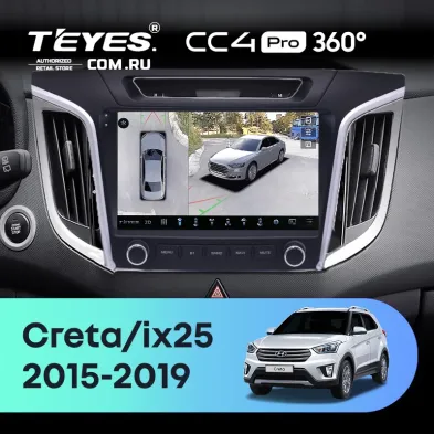 Штатная магнитола Teyes CC4 Pro 360 12/256 Hyundai Creta 1 (2015-2019) с кнопками