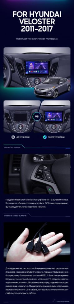 Штатная магнитола Teyes CC3 4/32 Hyundai Veloster FS (2011-2017) Тип-A