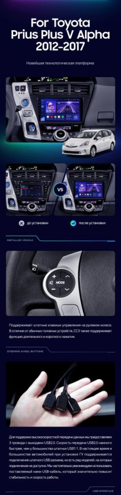 Штатная магнитола Teyes CC3 4/32 Toyota Prius Plus V Alpha LHD RHD (2012-2017)