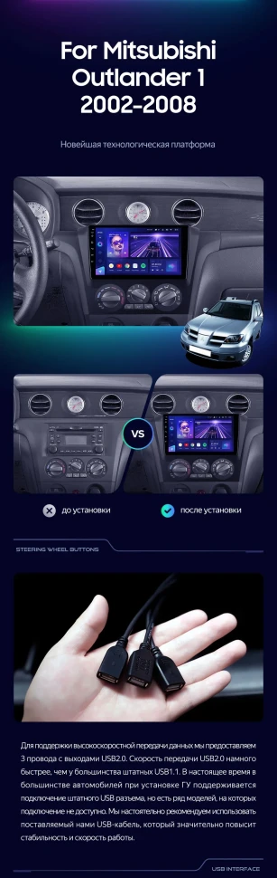 Штатная магнитола Teyes CC3 4/32 Mitsubishi Outlander 1 (2002-2008) F1
