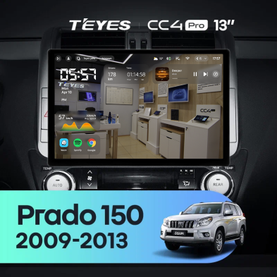 Штатная магнитола Teyes CC4 Pro 8/128 Toyota Land Cruiser Prado 150 (2009-2013) F1 Тип-C (13")