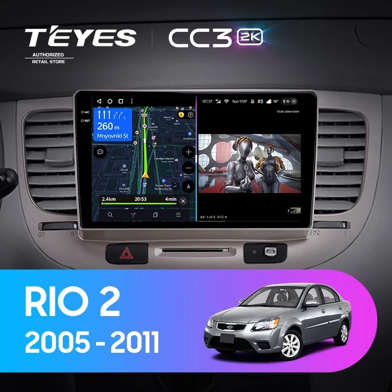 Штатная магнитола Teyes CC3 2K 6/128 Kia Rio 2 (2005-2011) F1