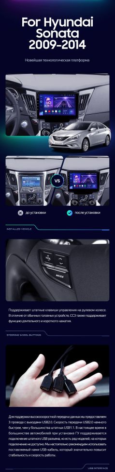Штатная магнитола Teyes CC3 4/32 Hyundai Sonata 6 YF (2009-2014) Тип-A