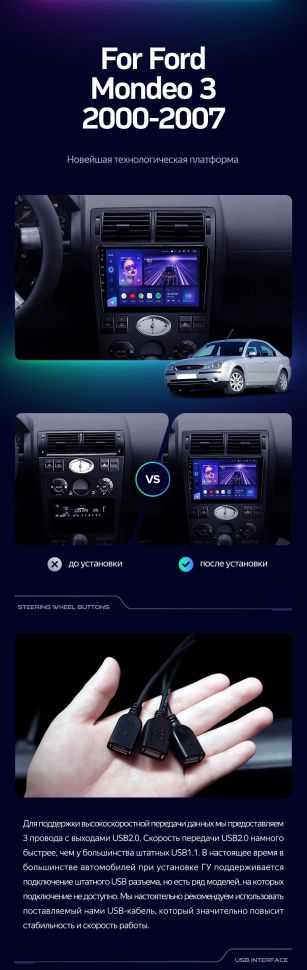 Штатная магнитола Teyes CC3 4/32 Ford Mondeo 3 (2000-2007) F1