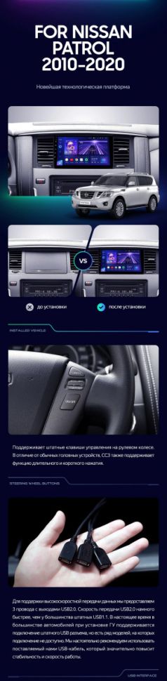 Штатная магнитола Teyes CC3 4/32 Nissan Patrol Y62 (2010-2020) F1 9"