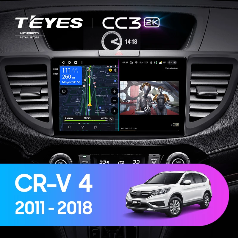Штатная магнитола Teyes CC3 2K 4/32 Honda CR-V 4 RM RE (2011-2018) 9" Тип-C