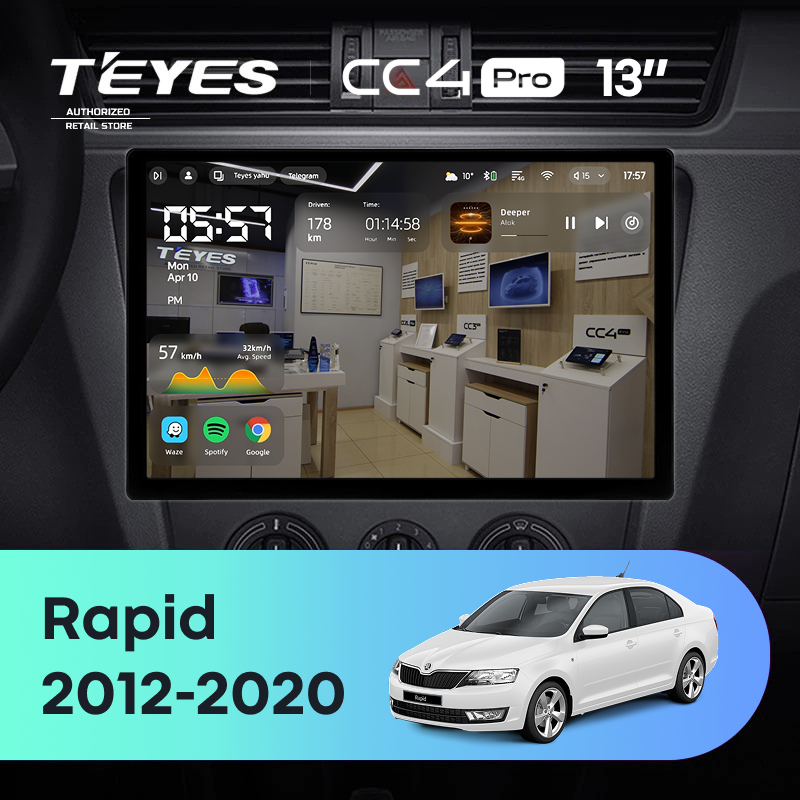 Штатная магнитола Teyes CC4 Pro 8/128 Skoda Rapid NH3 NH1 (2012-2020) (13")