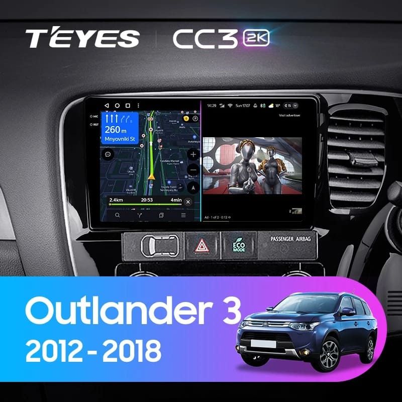 Штатная магнитола Teyes CC3 2K 6/128 Mitsubishi Outlander 3 GF0W GG0W (2012-2018) Тип-B Правый руль
